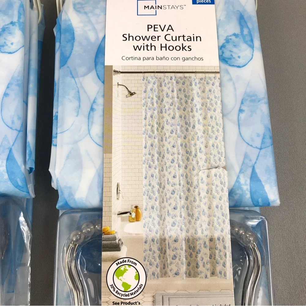 Mainstays Eco-friendly Waterdrop Waterproof Recycled PEVA Shower Curtain Set